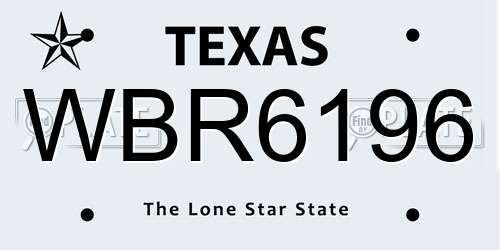 WBR6196 Texas License Plate