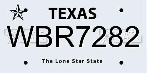WBR7282 Texas License Plate