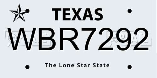 WBR7292 Texas License Plate