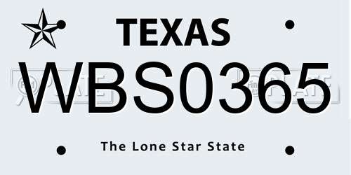WBS0365 Texas License Plate