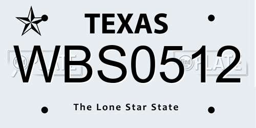 WBS0512 Texas License Plate