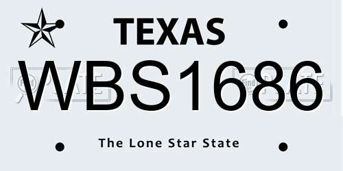 WBS1686 Texas License Plate