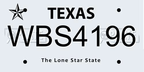 WBS4196 Texas License Plate