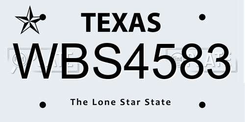 WBS4583 Texas License Plate