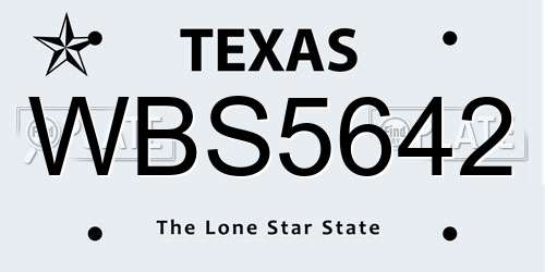 WBS5642 Texas License Plate