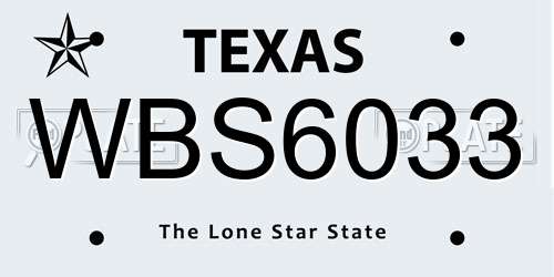 WBS6033 Texas License Plate