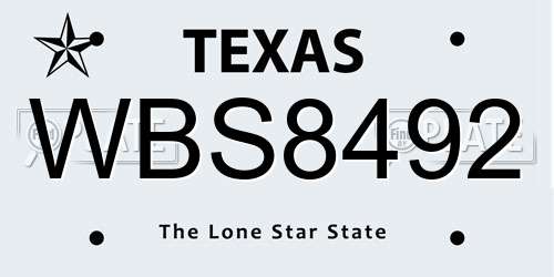 WBS8492 Texas License Plate