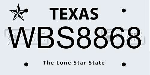 WBS8868 Texas License Plate