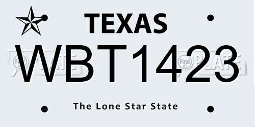 WBT1423 Texas License Plate