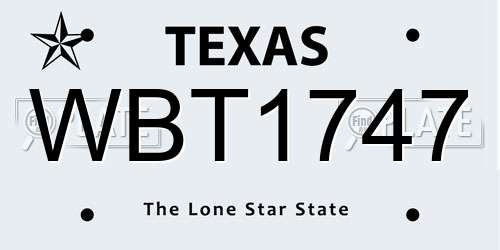 WBT1747 Texas License Plate