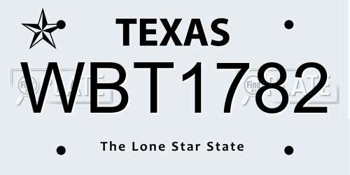 WBT1782 Texas License Plate