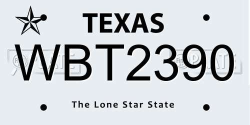 WBT2390 Texas License Plate