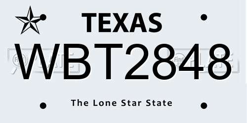 WBT2848 Texas License Plate