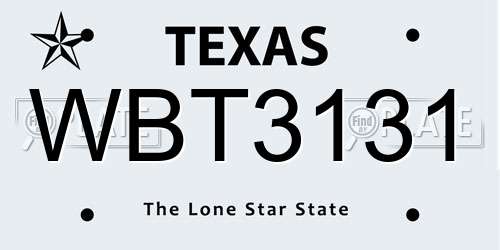 WBT3131 Texas License Plate