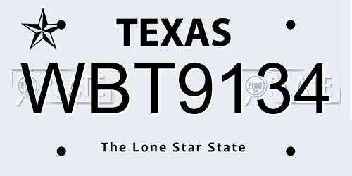 WBT9134 Texas License Plate