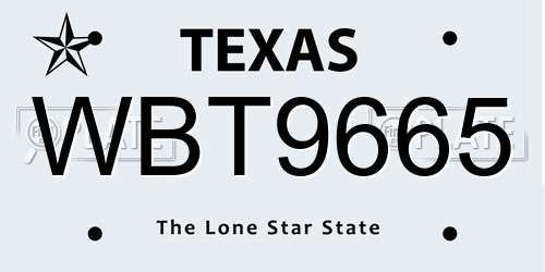 WBT9665 Texas License Plate