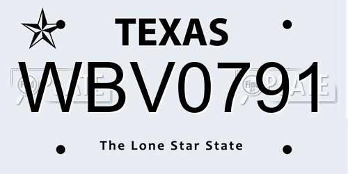 WBV0791 Texas License Plate
