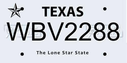 WBV2288 Texas License Plate