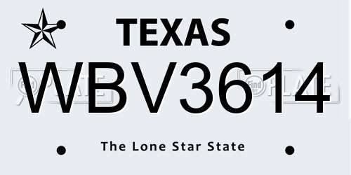 WBV3614 Texas License Plate