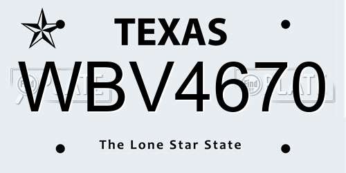 WBV4670 Texas License Plate