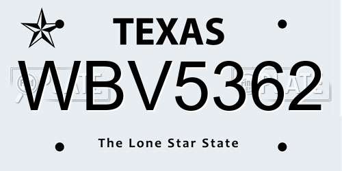 WBV5362 Texas License Plate