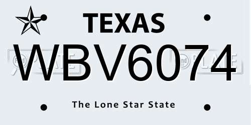 WBV6074 Texas License Plate