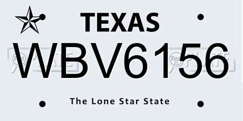 WBV6156 Texas License Plate