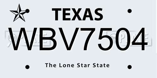 WBV7504 Texas License Plate