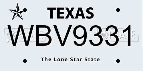 WBV9331 Texas License Plate