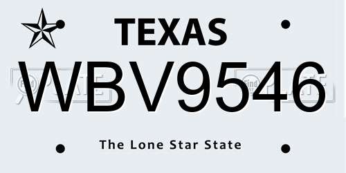 WBV9546 Texas License Plate