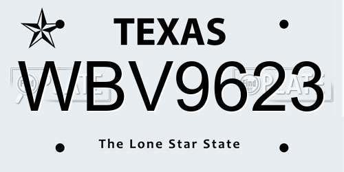WBV9623 Texas License Plate