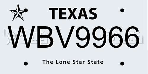 WBV9966 Texas License Plate