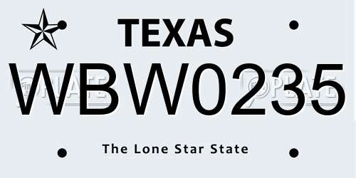 WBW0235 Texas License Plate