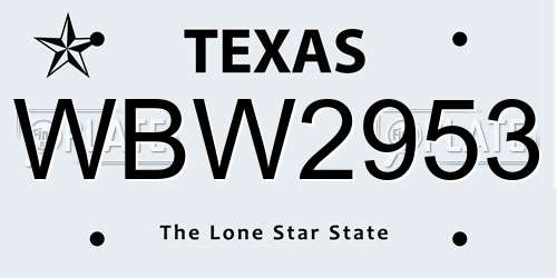 WBW2953 Texas License Plate