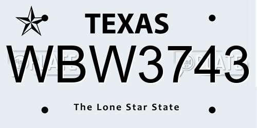 WBW3743 Texas License Plate