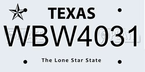 WBW4031 Texas License Plate