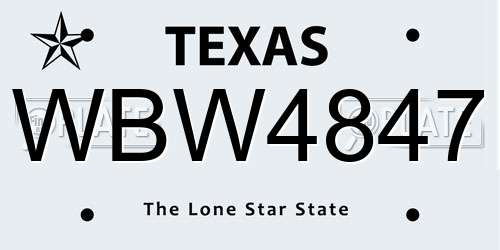 WBW4847 Texas License Plate