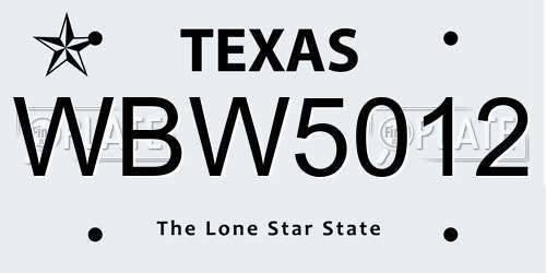 WBW5012 Texas License Plate