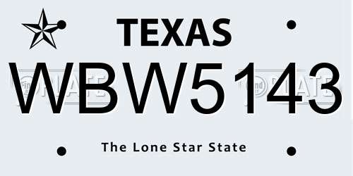 WBW5143 Texas License Plate