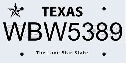 WBW5389 Texas License Plate
