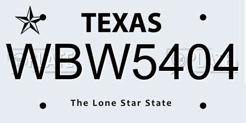 WBW5404 Texas License Plate