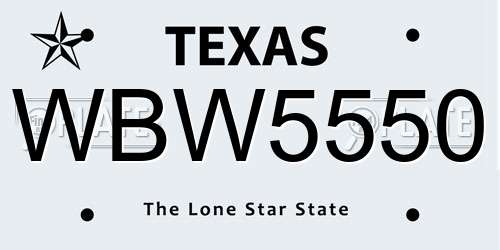 WBW5550 Texas License Plate