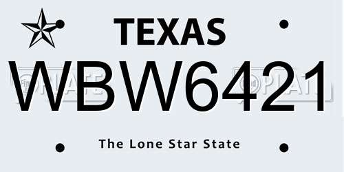 WBW6421 Texas License Plate