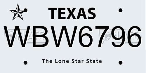 WBW6796 Texas License Plate