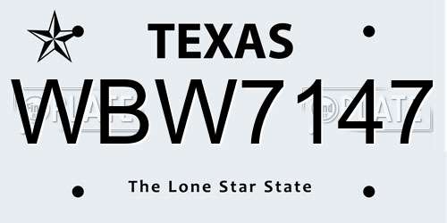 WBW7147 Texas License Plate