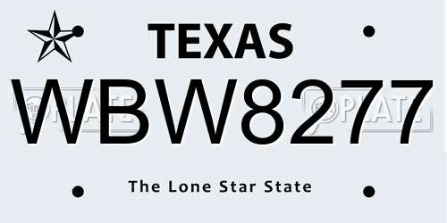 WBW8277 Texas License Plate
