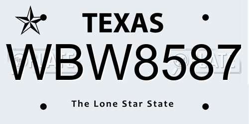WBW8587 Texas License Plate