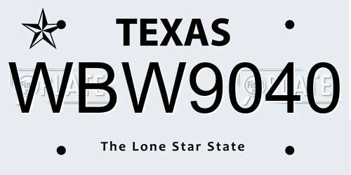 WBW9040 Texas License Plate