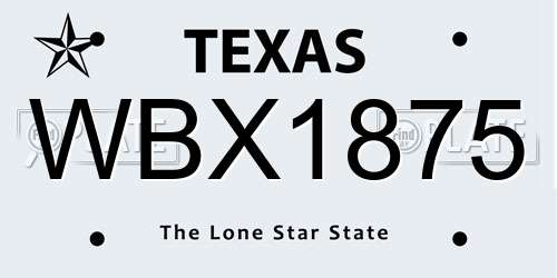WBX1875 Texas License Plate