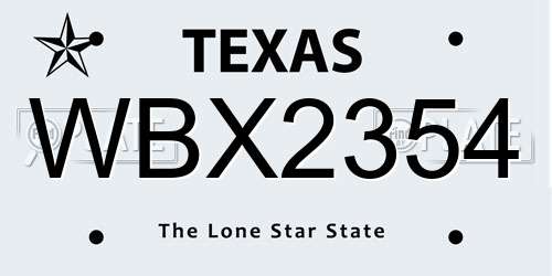 WBX2354 Texas License Plate